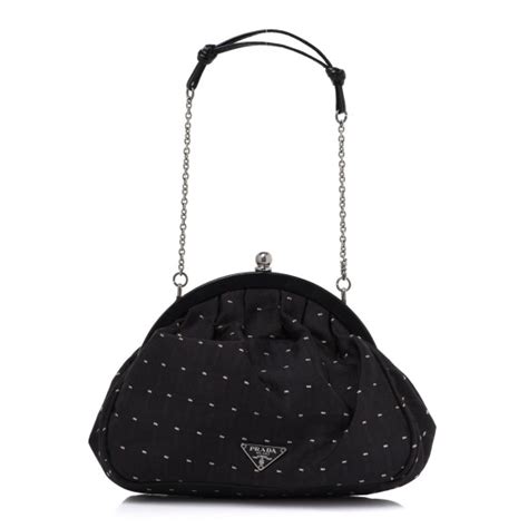 PRADA Jacquard Kisslock Shoulder Bag Black 